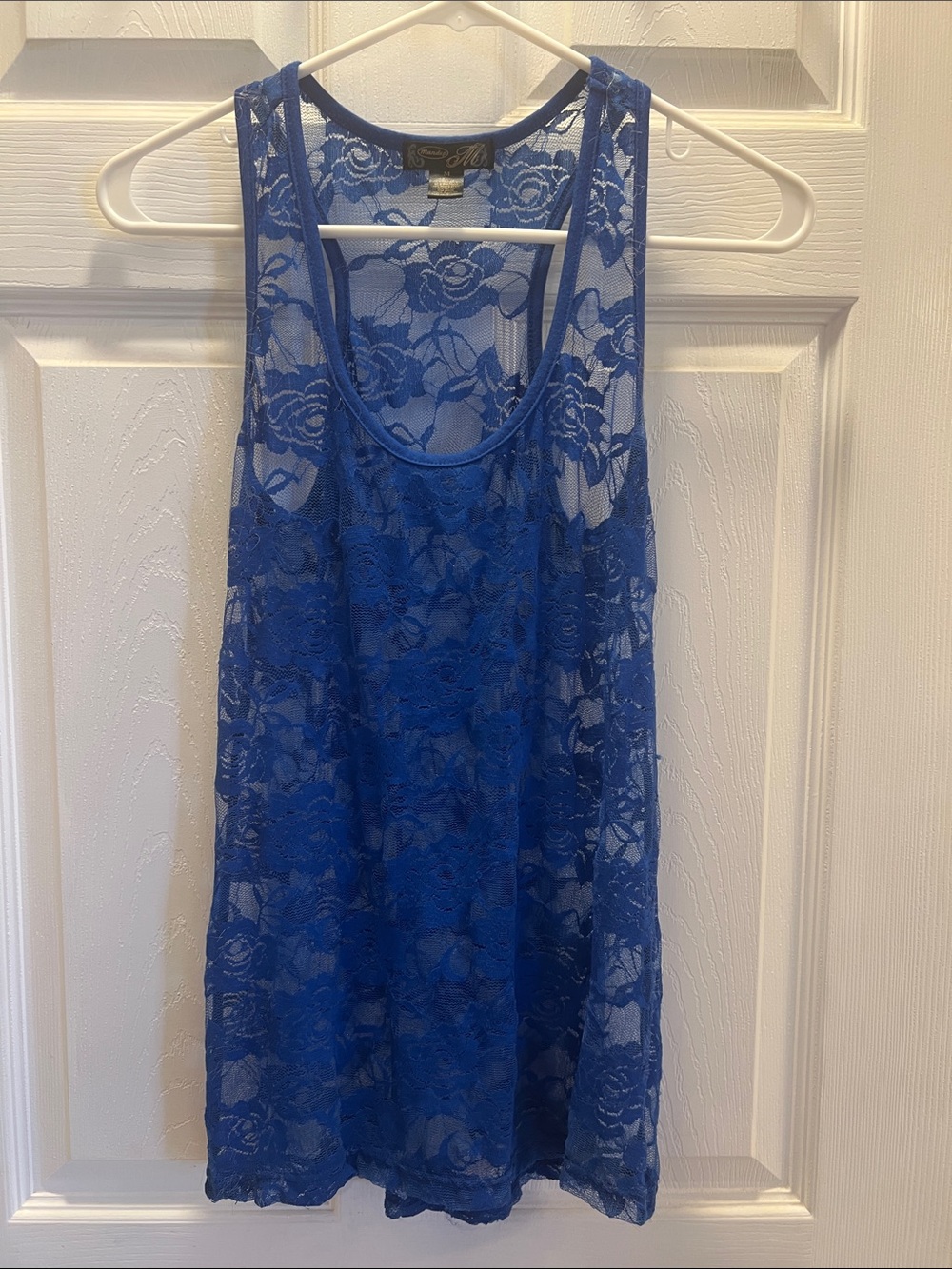 mandee Royal Blue Floral Lace Racerback Tank Top